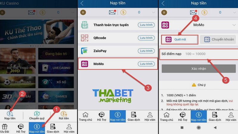 Hướng dẫn chi tiết cách nạp tiền Thabet